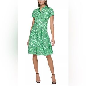 Tommy Hilfiger Windblown Daisy Green Floral Shirt Dress Size 12